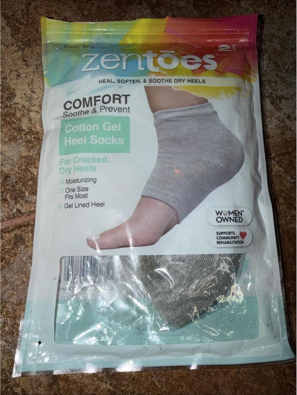 ZenToes, Moisturizing Gel Heel Grey Socks, 1 pair, Opened Pkg NEW
